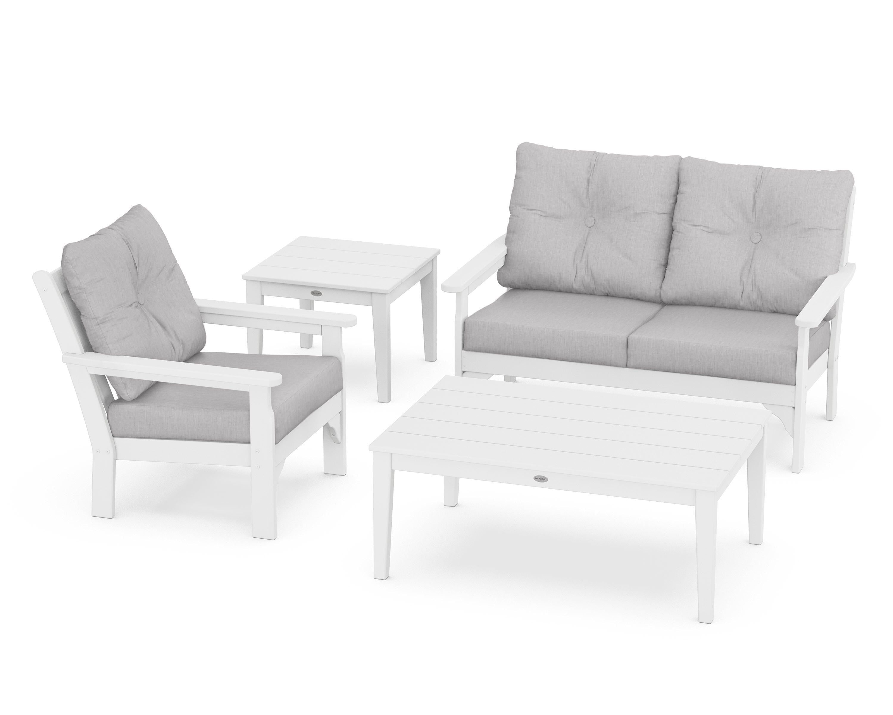 POLYWOOD® Vineyard 4-Piece Deep Seating Set in White / Granite