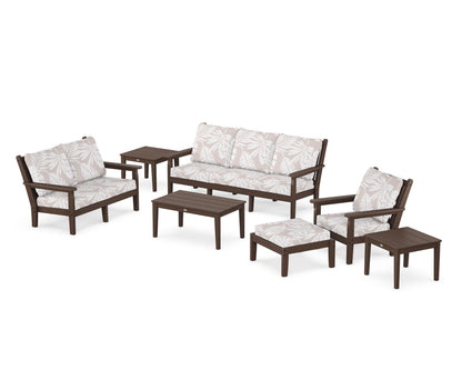 POLYWOOD® Chippendale 7-Piece Deep Seating Set in Mahogany / Leaf Dune Burlap