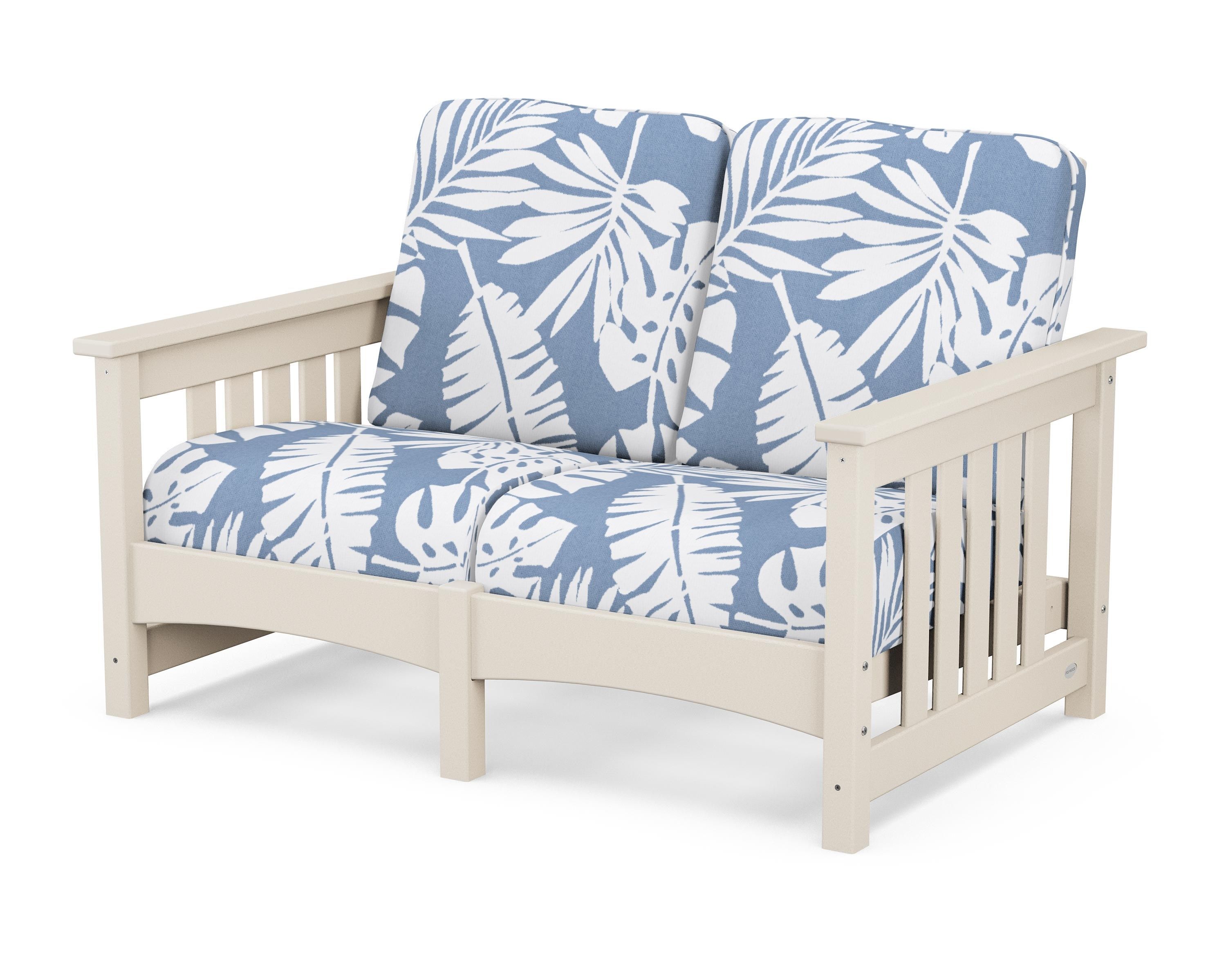 POLYWOOD® Club Mission Loveseat in Sand / Leaf Sky Blue