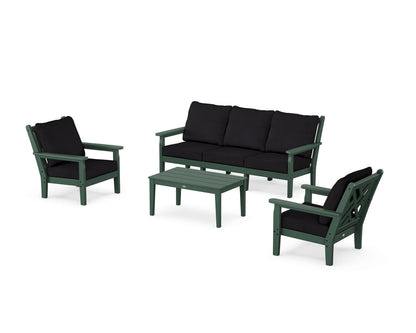 POLYWOOD® Chippendale 4-Piece Deep Seating Set with Sofa in Green / Midnight Linen