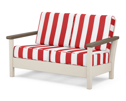 POLYWOOD® Harbour Deep Seating Loveseat in Sand / Kona / Cabana Stripe Crimson