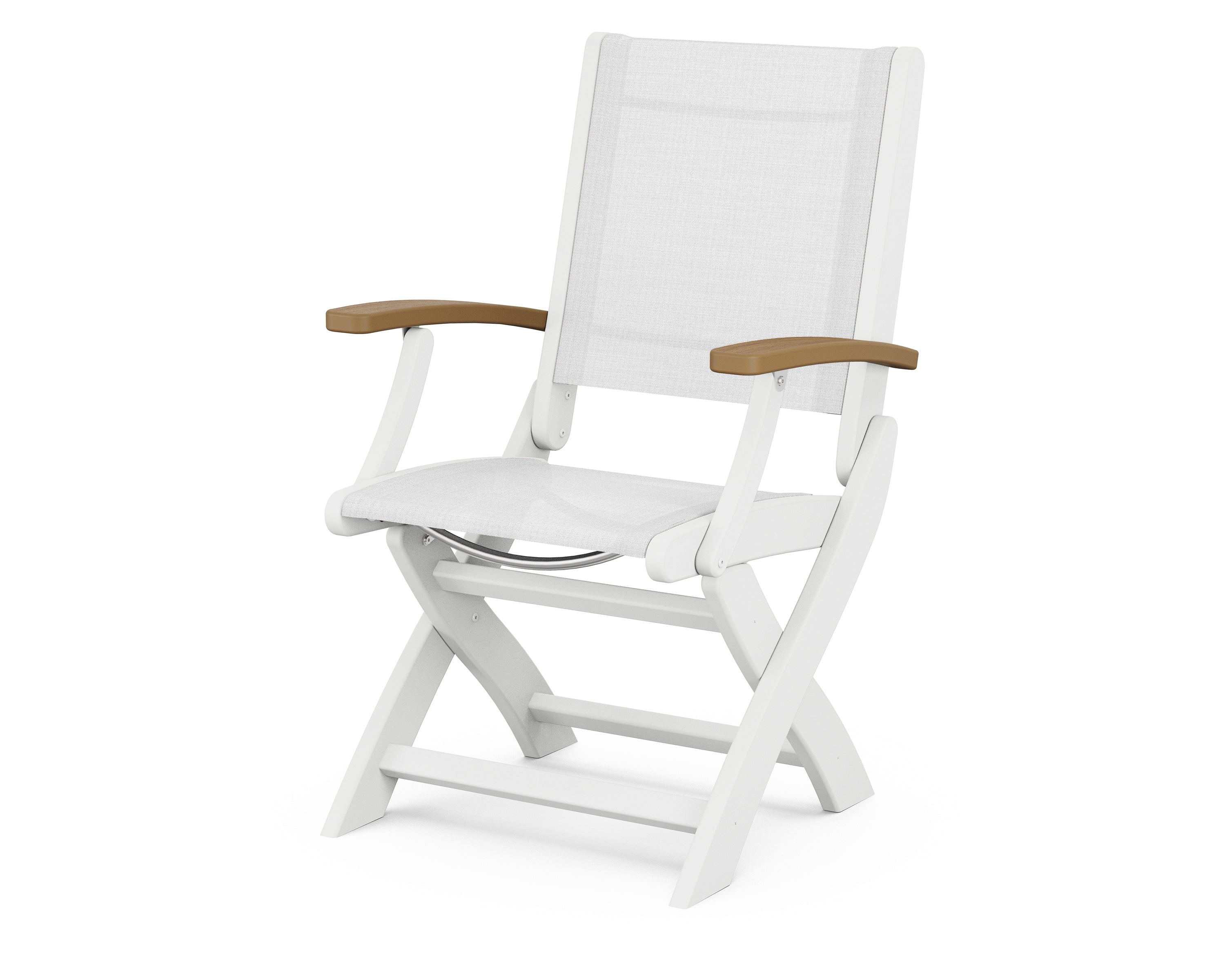 POLYWOOD® Coastal Folding Chair in White / Natural / White Sling
