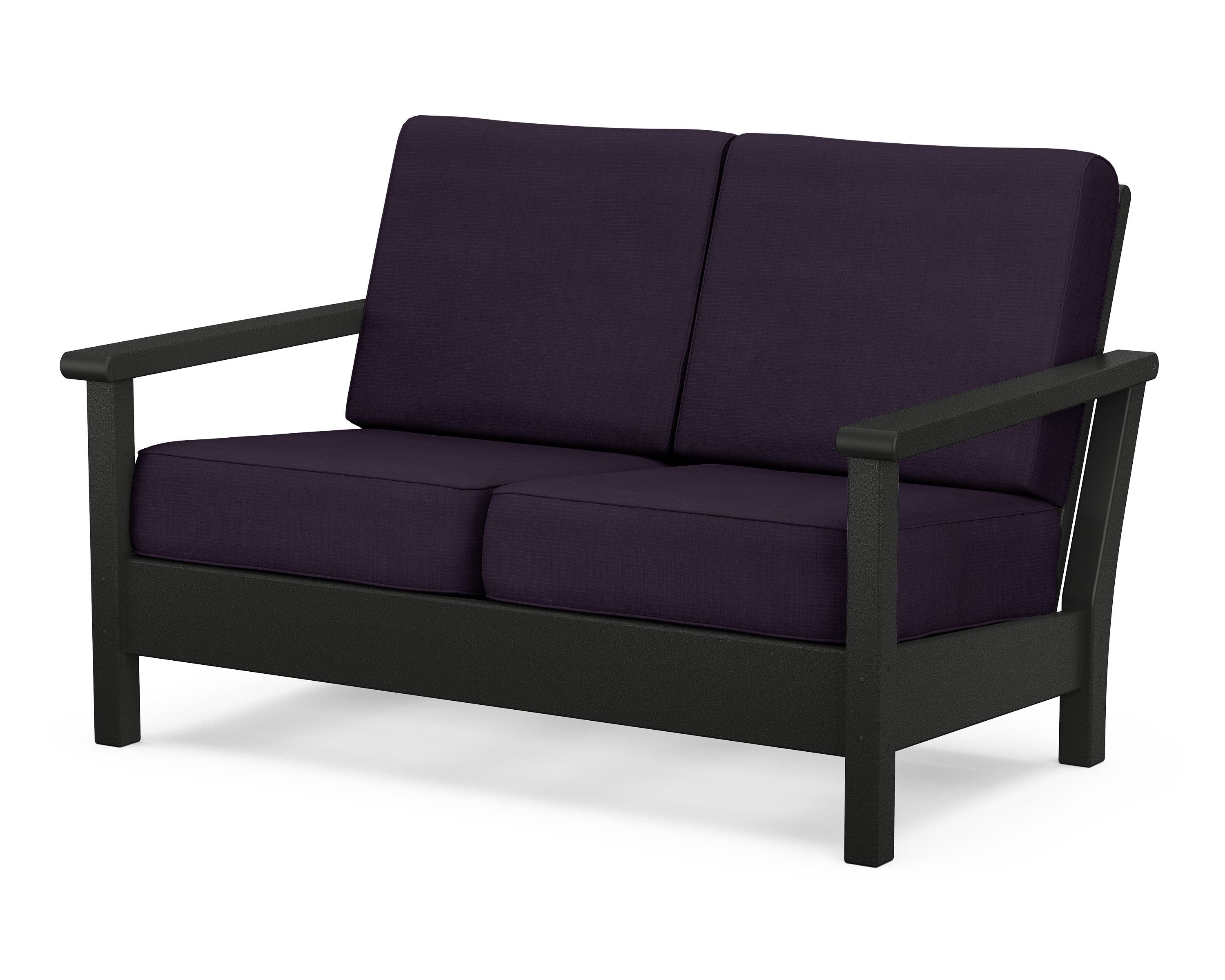 POLYWOOD® Harbour Deep Seating Loveseat in Black / Navy Linen