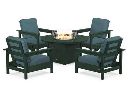 POLYWOOD® Club 5-Piece Conversation Set with Fire Pit Table in Green / Ocean Teal