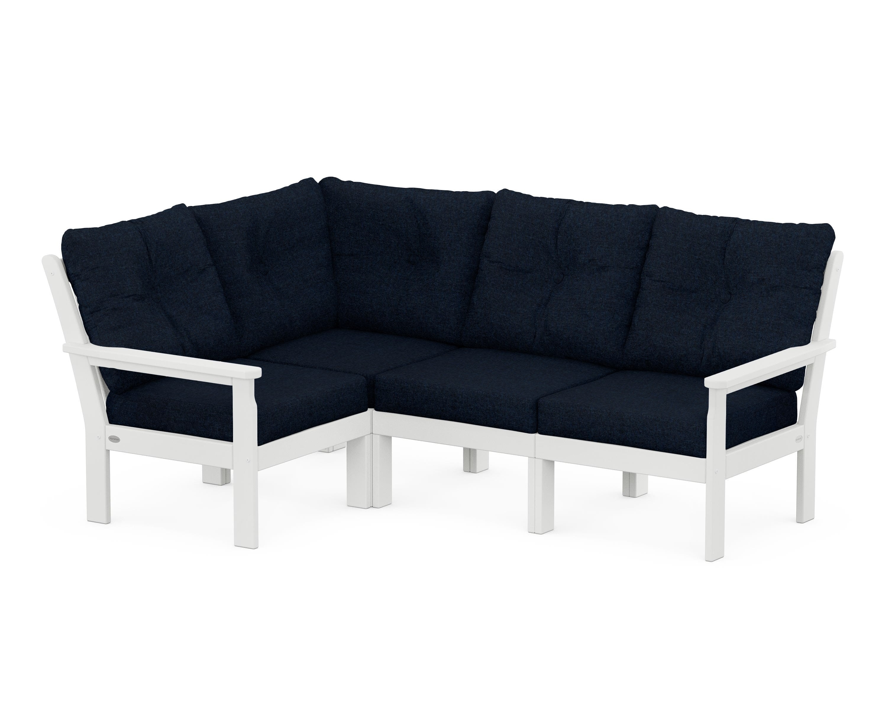 POLYWOOD® Vineyard 4-Piece Sectional in White / Marine Indigo