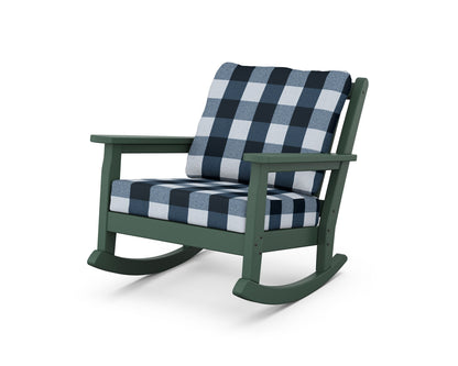 POLYWOOD® Chippendale Deep Seating Rocking Chair in Green / Buffalo Plaid Marine Indigo