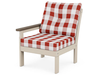 POLYWOOD® Vineyard Modular Left Arm Chair in Sand / Kona / Buffalo Plaid Crimson