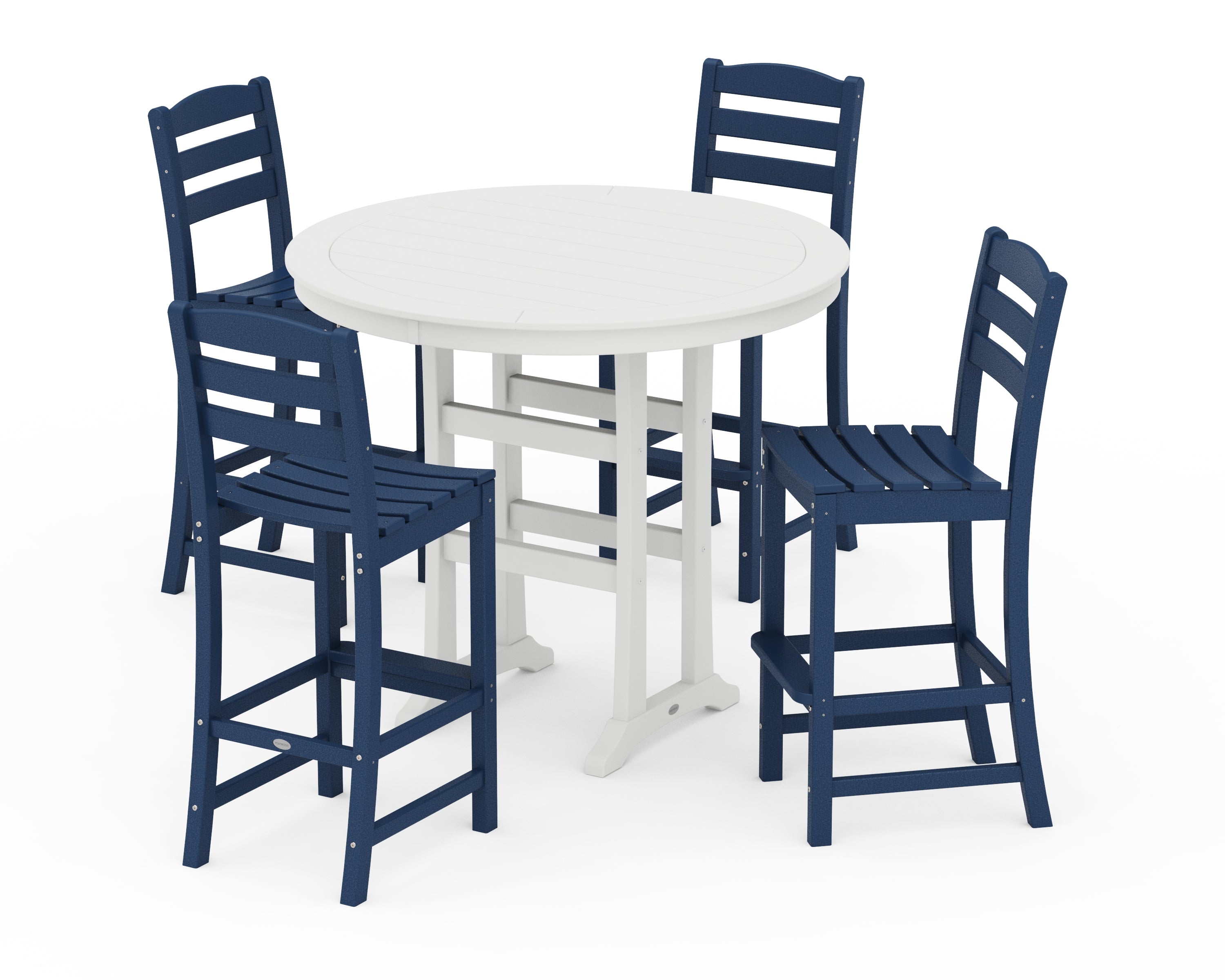 POLYWOOD® La Casa Café 5-Piece Side Chair Bar Dining Set in Navy / White