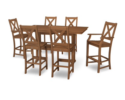 POLYWOOD® Braxton 7-Piece Farmhouse Trestle Bar Set in Teak
