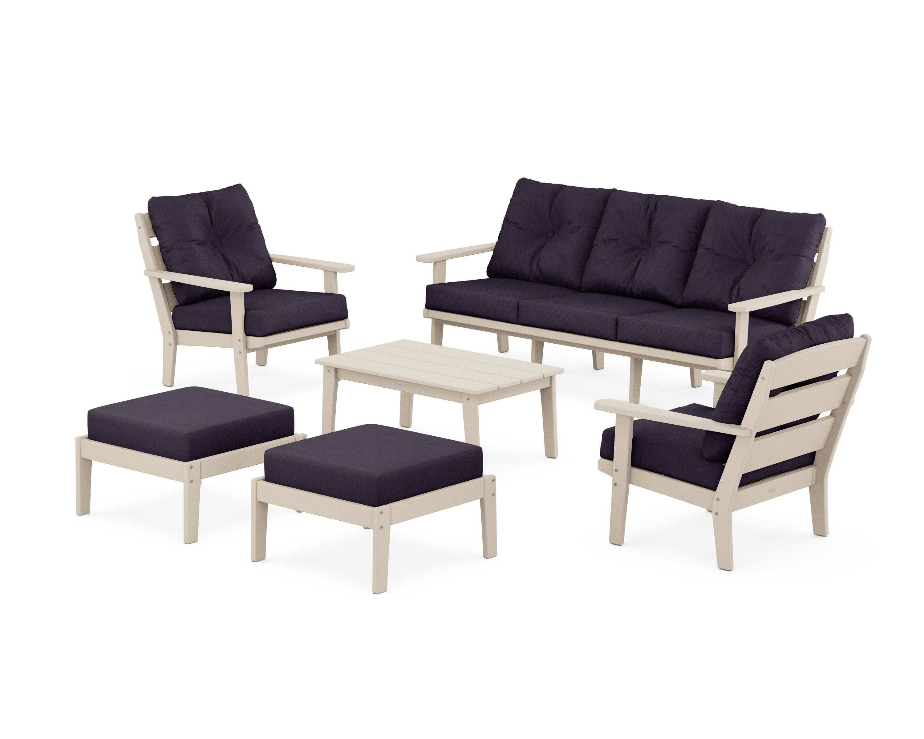 POLYWOOD® Lakeside 6-Piece Lounge Sofa Set in Sand / Navy Linen