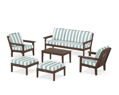 Country Living Cottage 6-Piece Lounge Sofa Set in Mahogany / Cabana Stripe Glacier Spa
