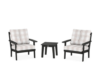 POLYWOOD® Prairie 3-Piece Deep Seating Set in Black / Buffalo Plaid Dune Burlap