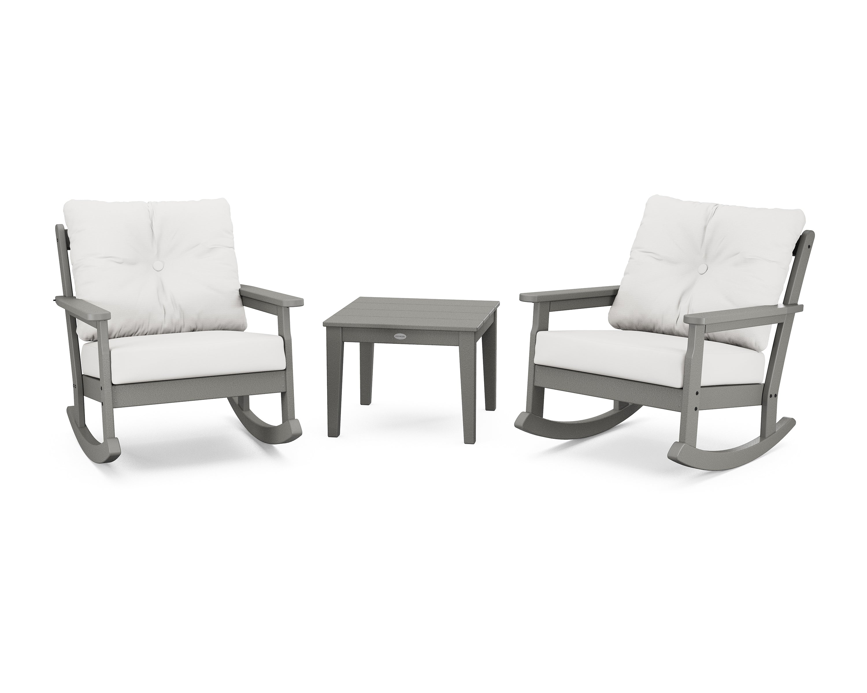 POLYWOOD® Vineyard 3-Piece Deep Seating Rocker Set in Slate Grey / Natural Linen