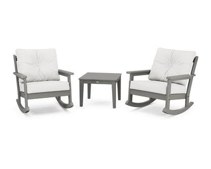 POLYWOOD® Vineyard 3-Piece Deep Seating Rocker Set in Slate Grey / Natural Linen