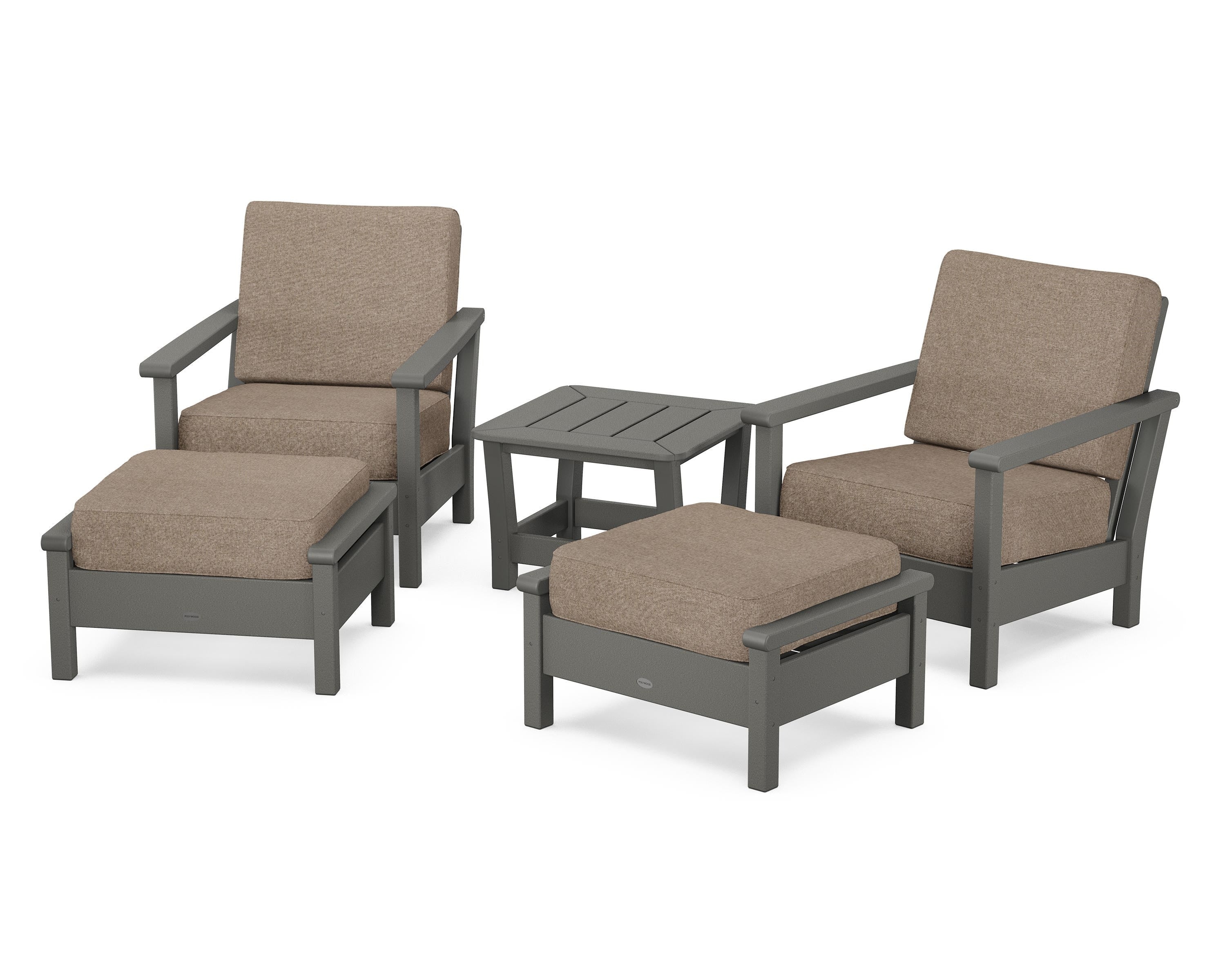 POLYWOOD® Harbour 5-Piece Deep Seating Chair Set in Slate Grey / Spiced Burlap