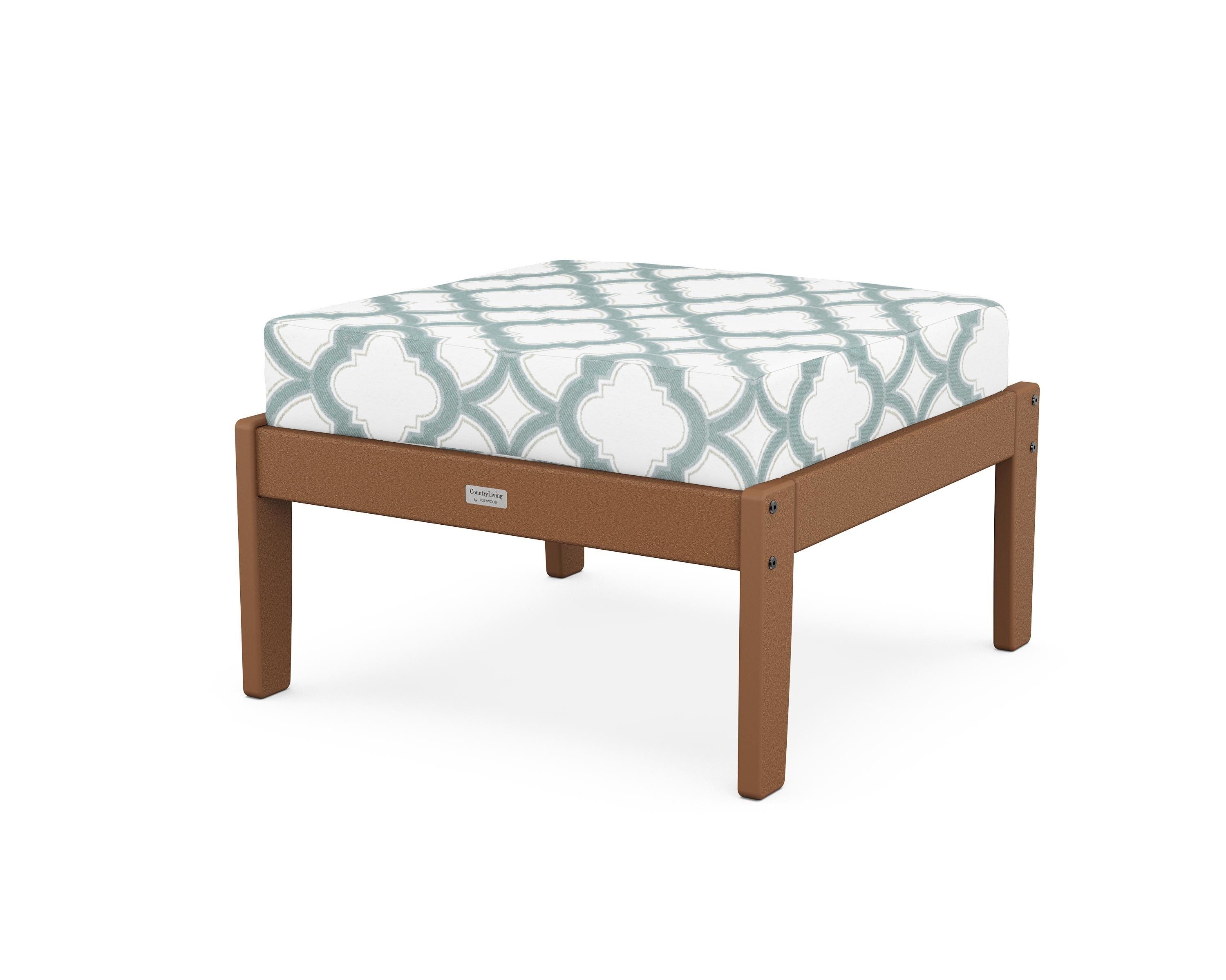 Country Living Cottage Deep Seating Ottoman in Teak / Trellis Glacier Spa