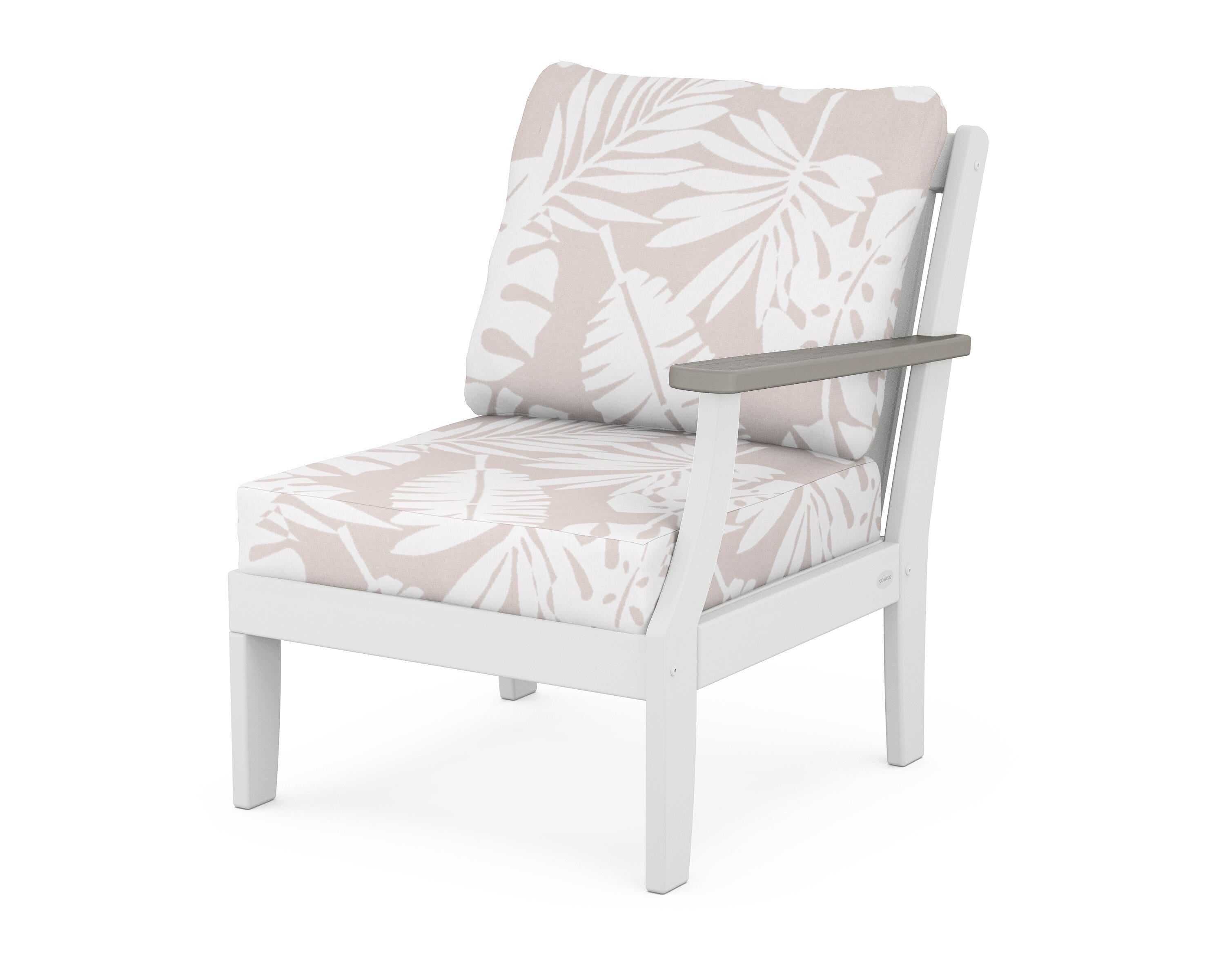 POLYWOOD® Braxton Modular Right Arm Chair in White / Driftwood / Leaf Dune Burlap