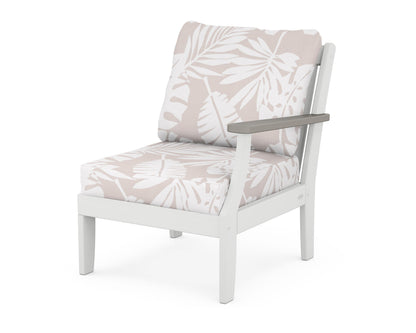 POLYWOOD® Braxton Modular Right Arm Chair in White / Driftwood / Leaf Dune Burlap