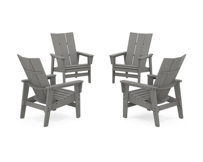 POLYWOOD® 4-Piece Modern Grand Upright Adirondack Chair Conversation Set in Slate Grey