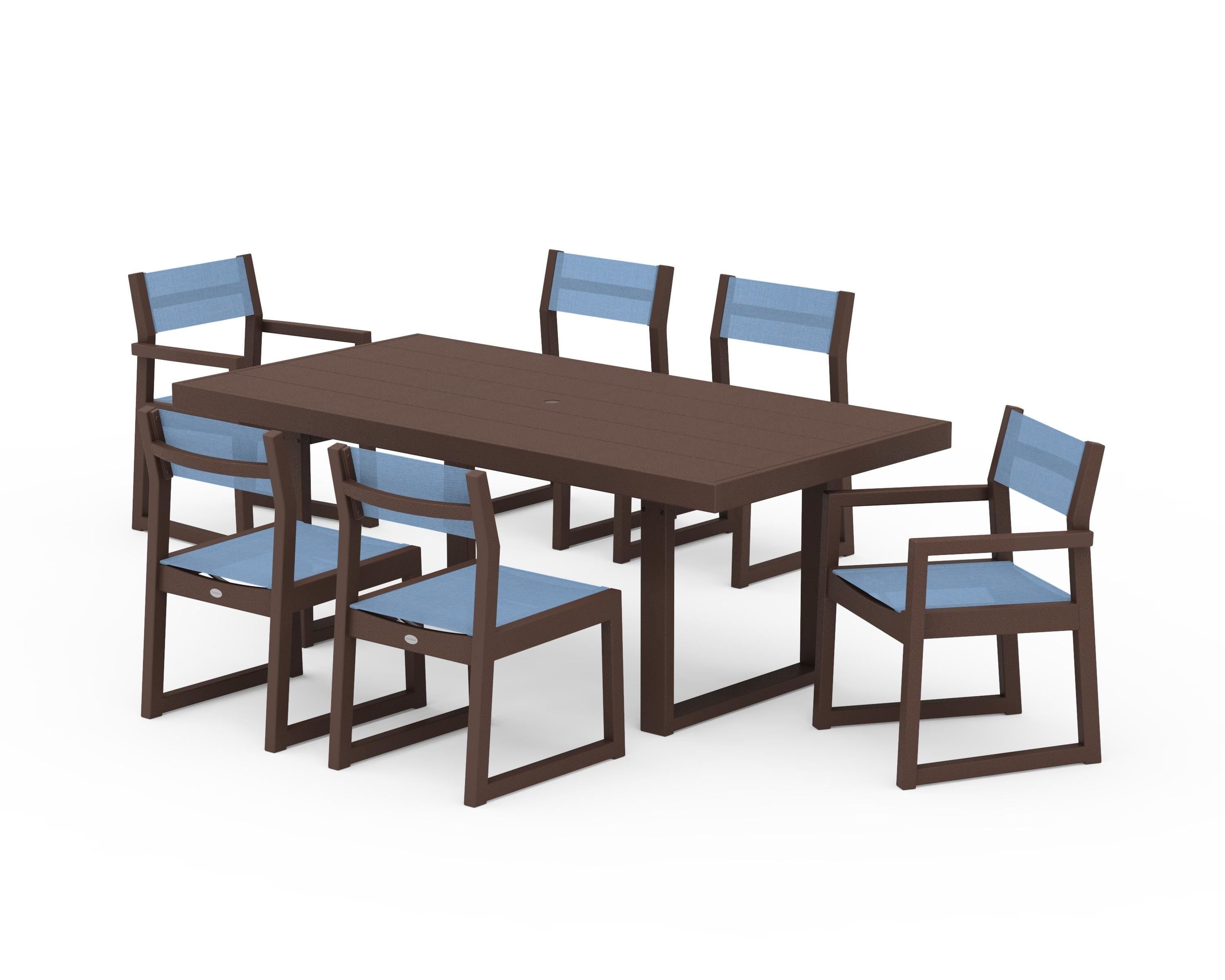 POLYWOOD® EDGE Sling 7-Piece Dining Set in Mahogany / Poolside Sling