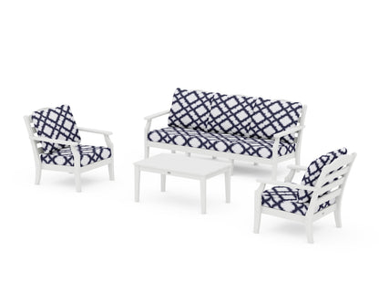 Draper James™ by  POLYWOOD® Savannah 4-Piece Deep Seating Set with Sofa in White / Trellis Navy