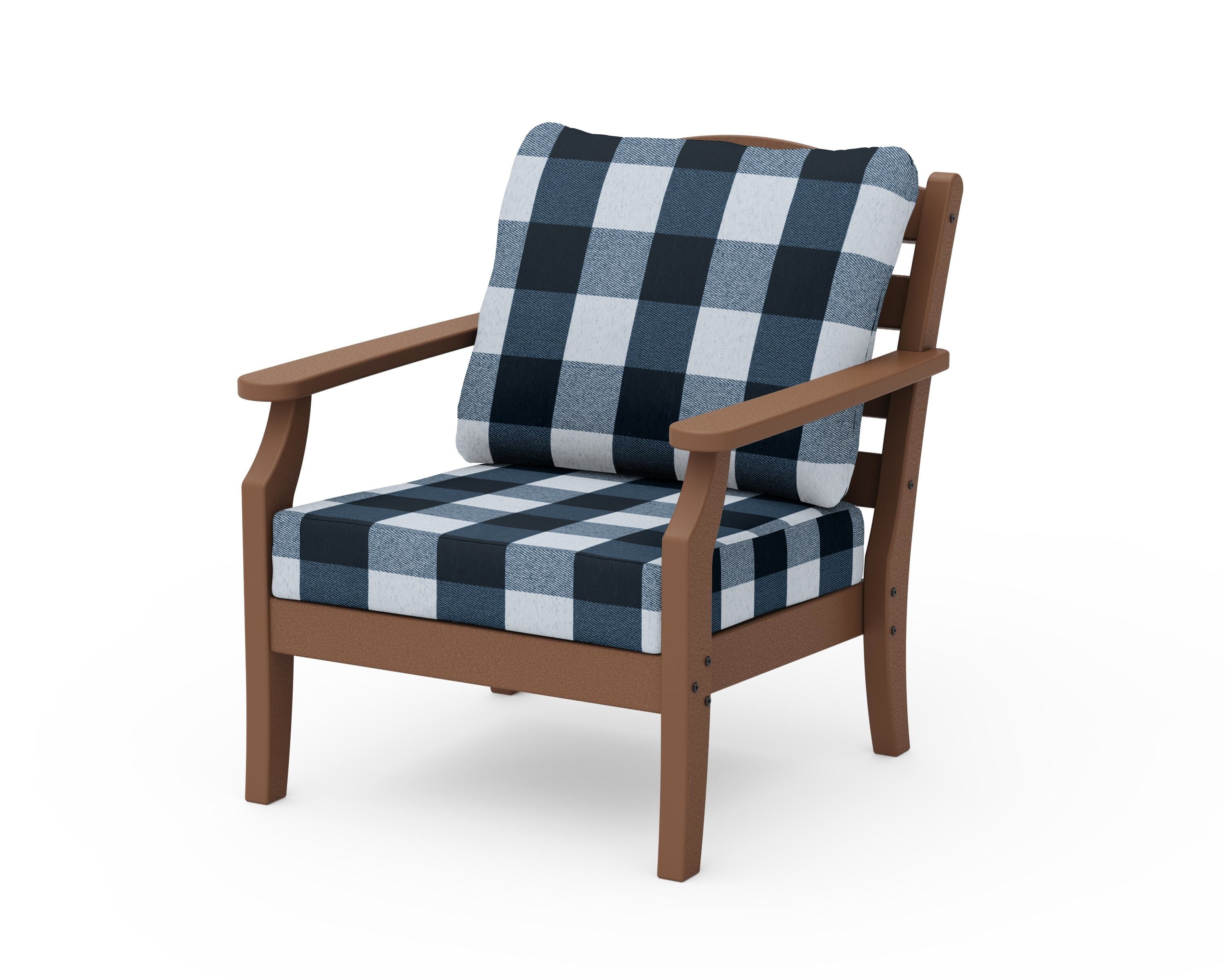 Draper James™ by  POLYWOOD® Savannah Deep Seating Chair in Teak / Buffalo Plaid Marine Indigo