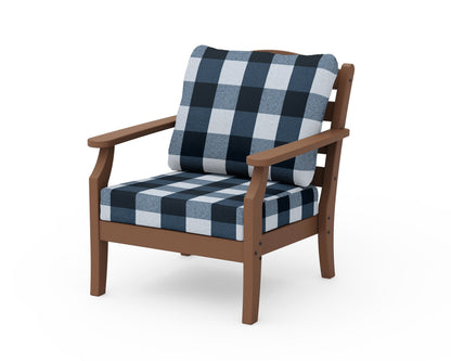 Draper James™ by  POLYWOOD® Savannah Deep Seating Chair in Teak / Buffalo Plaid Marine Indigo