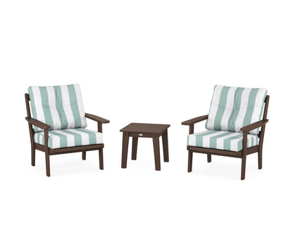 POLYWOOD® Prairie 3-Piece Deep Seating Set in Mahogany / Cabana Stripe Glacier Spa