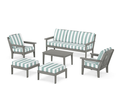 Country Living Cottage 6-Piece Lounge Sofa Set in Slate Grey / Cabana Stripe Glacier Spa