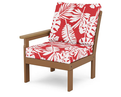 POLYWOOD® Vineyard Modular Left Arm Chair in Teak / Natural / Leaf Crimson