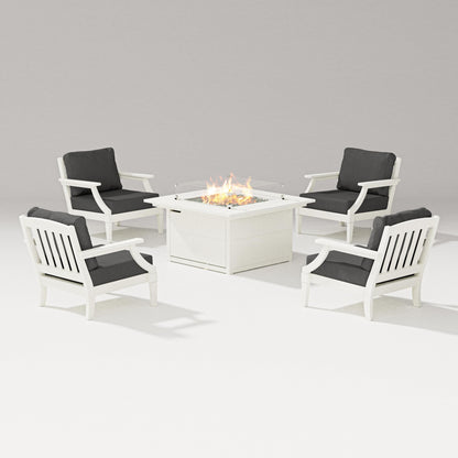 PW Designer Series Estate 5-Piece Lounge Fire Table Set in Vintage White / Spectrum Carbon