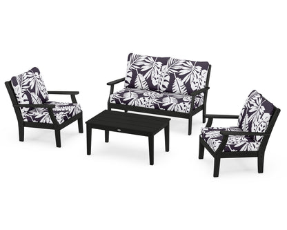 POLYWOOD® Braxton 4-Piece Deep Seating Chair Set in Black / Leaf Navy