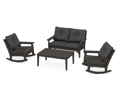 POLYWOOD® Vineyard 4-Piece Deep Seating Rocking Chair Set in Vintage Coffee / Spectrum Carbon