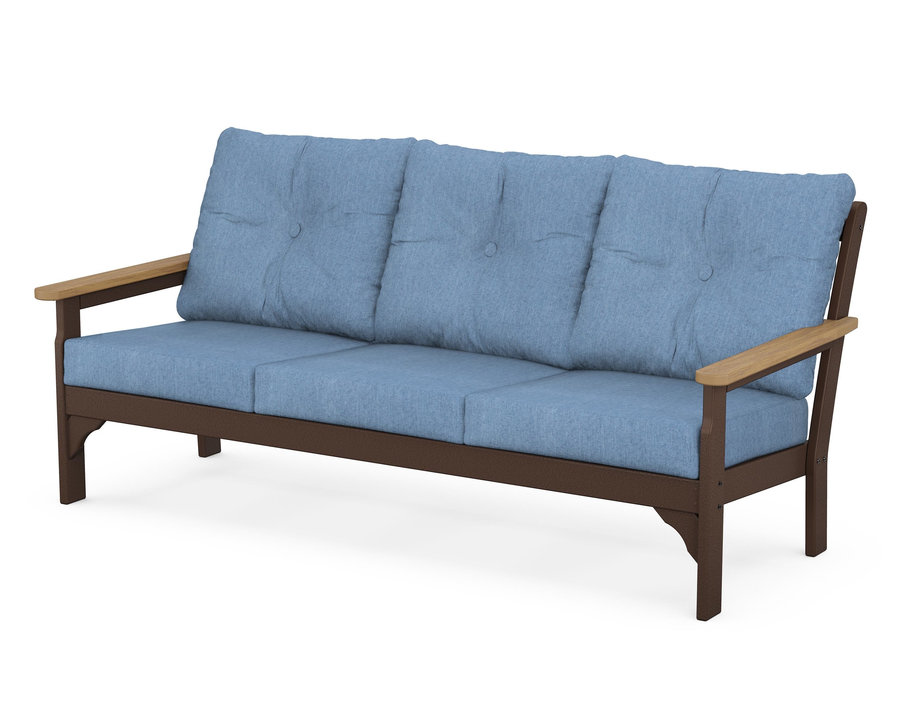 POLYWOOD® Vineyard Deep Seating Sofa in Mahogany / Natural / Sky Blue