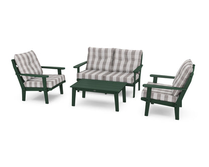 POLYWOOD® Lakeside 4-Piece Deep Seating Set in Green / Buffalo Plaid Grey Mist