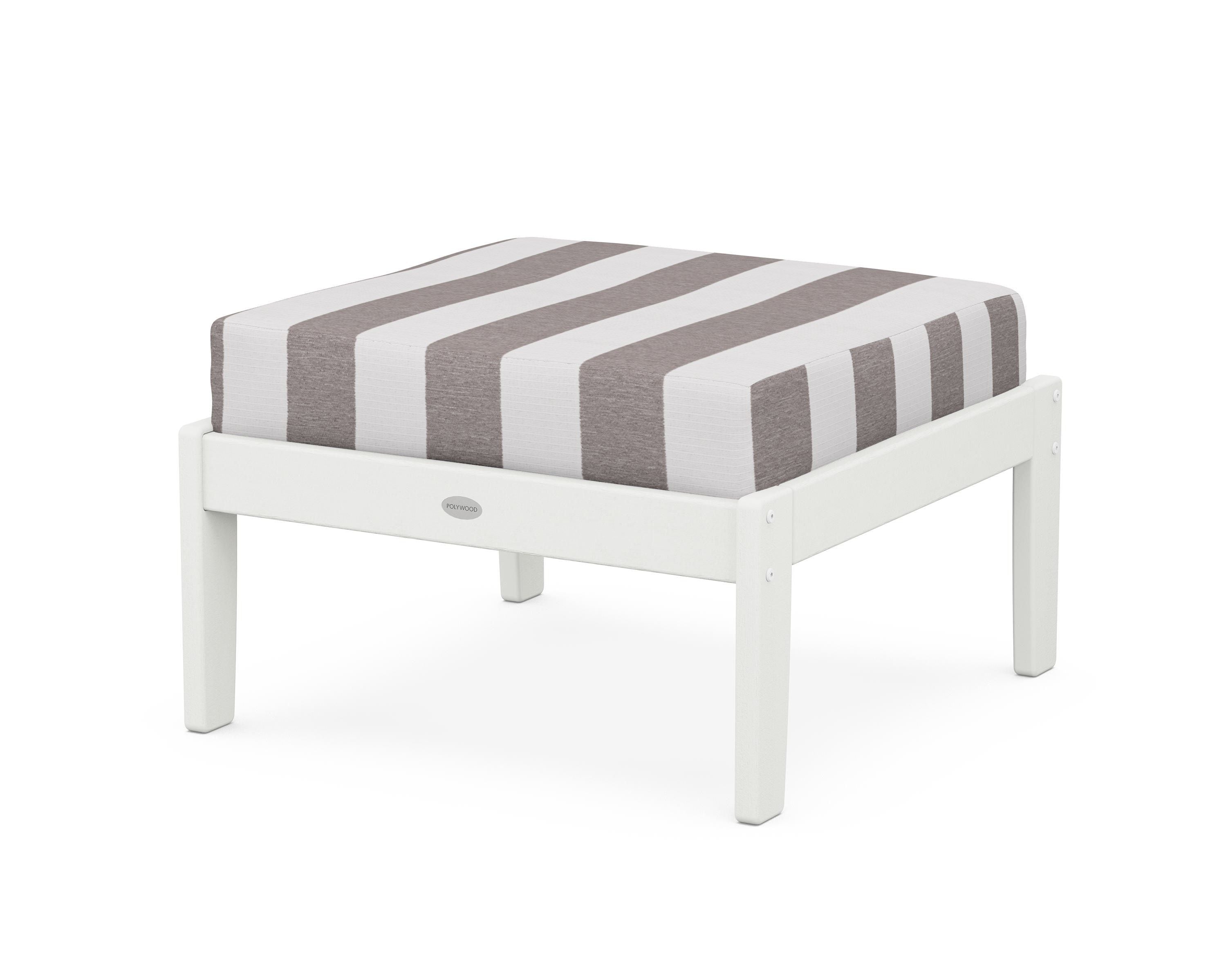 POLYWOOD® Braxton Deep Seating Ottoman in Vintage White / Cabana Stripe Grey Mist