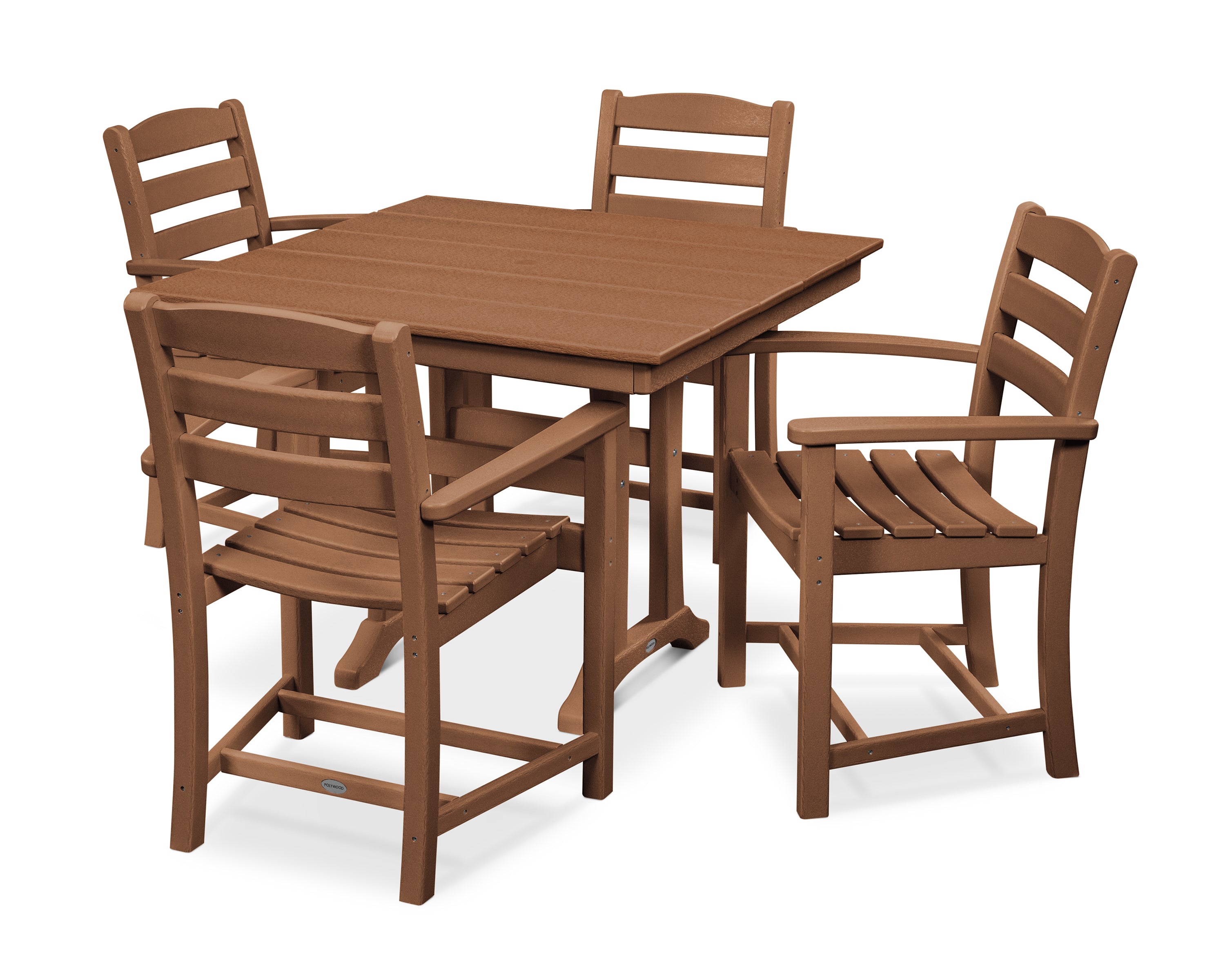 POLYWOOD® La Casa Café 5-Piece Farmhouse Trestle Arm Chair Dining Set in Teak