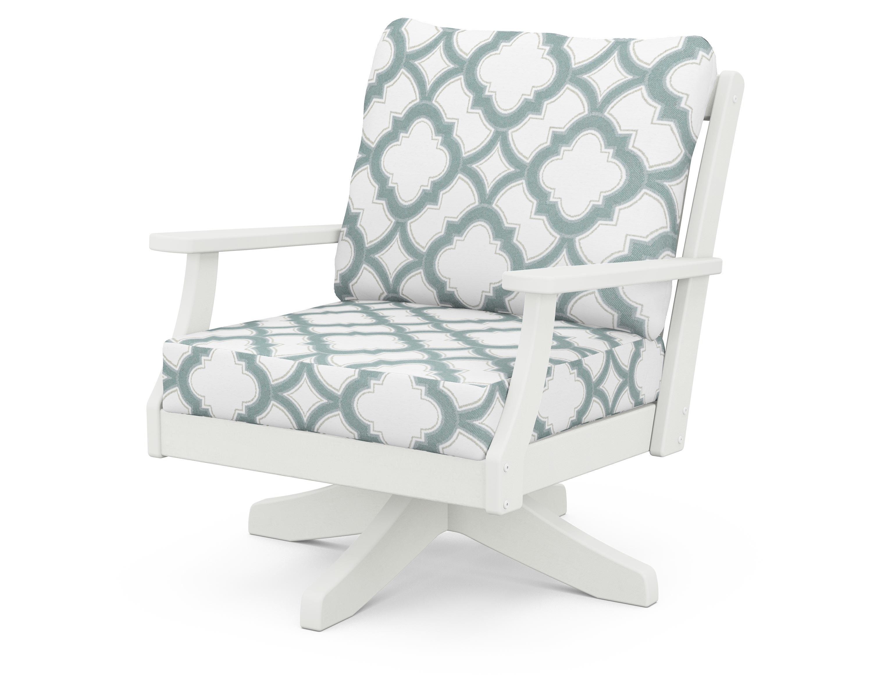 POLYWOOD® Braxton Deep Seating Swivel Chair in Vintage White / Trellis Glacier Spa
