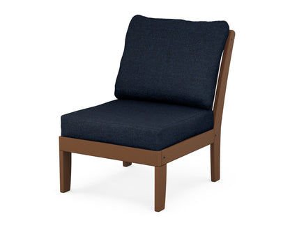 POLYWOOD® Braxton Modular Armless Chair in Teak / Marine Indigo