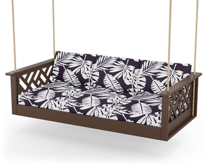 POLYWOOD® Chippendale Daybed Swing in Mahogany / Leaf Navy