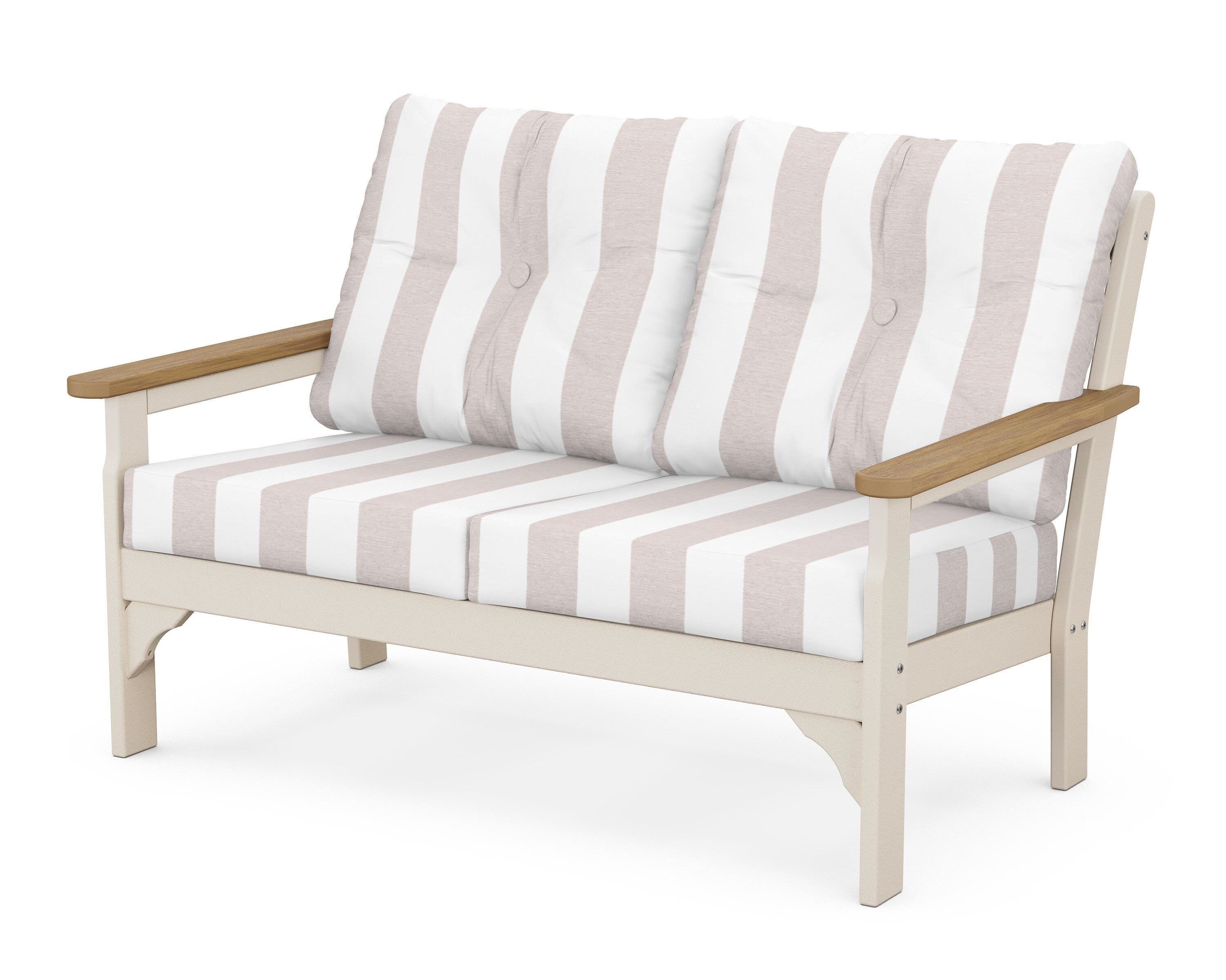 POLYWOOD® Vineyard Deep Seating Loveseat in Sand / Natural / Cabana Stripe Dune Burlap