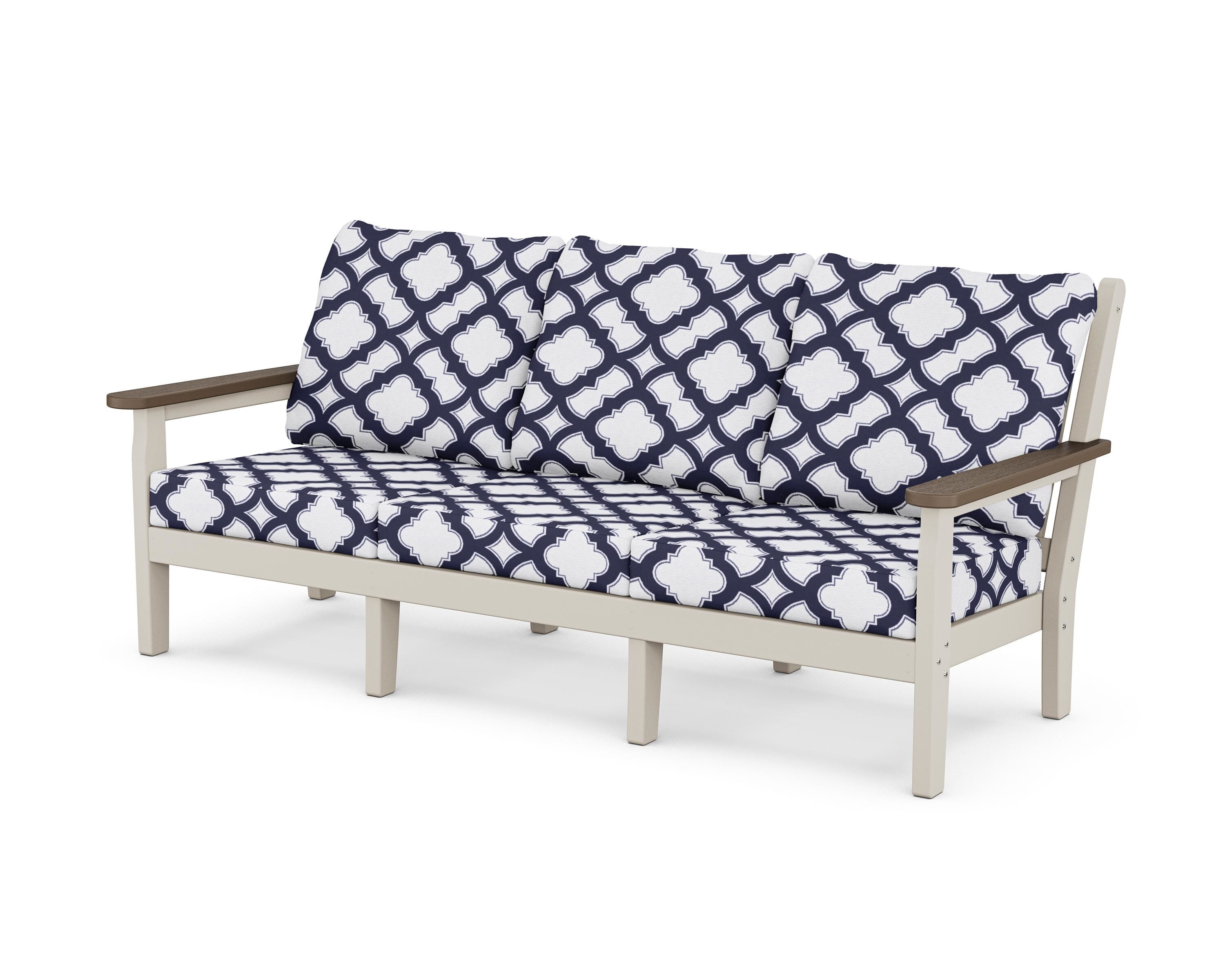 POLYWOOD® Chippendale Deep Seating Sofa in Sand / Kona / Trellis Navy