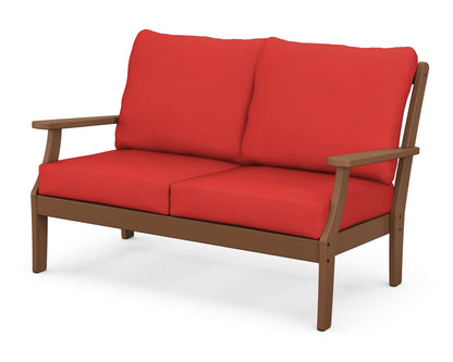 POLYWOOD® Braxton Deep Seating Loveseat in Teak / Crimson Linen
