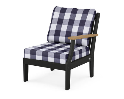 POLYWOOD® Braxton Modular Right Arm Chair in Black / Natural / Buffalo Plaid Navy