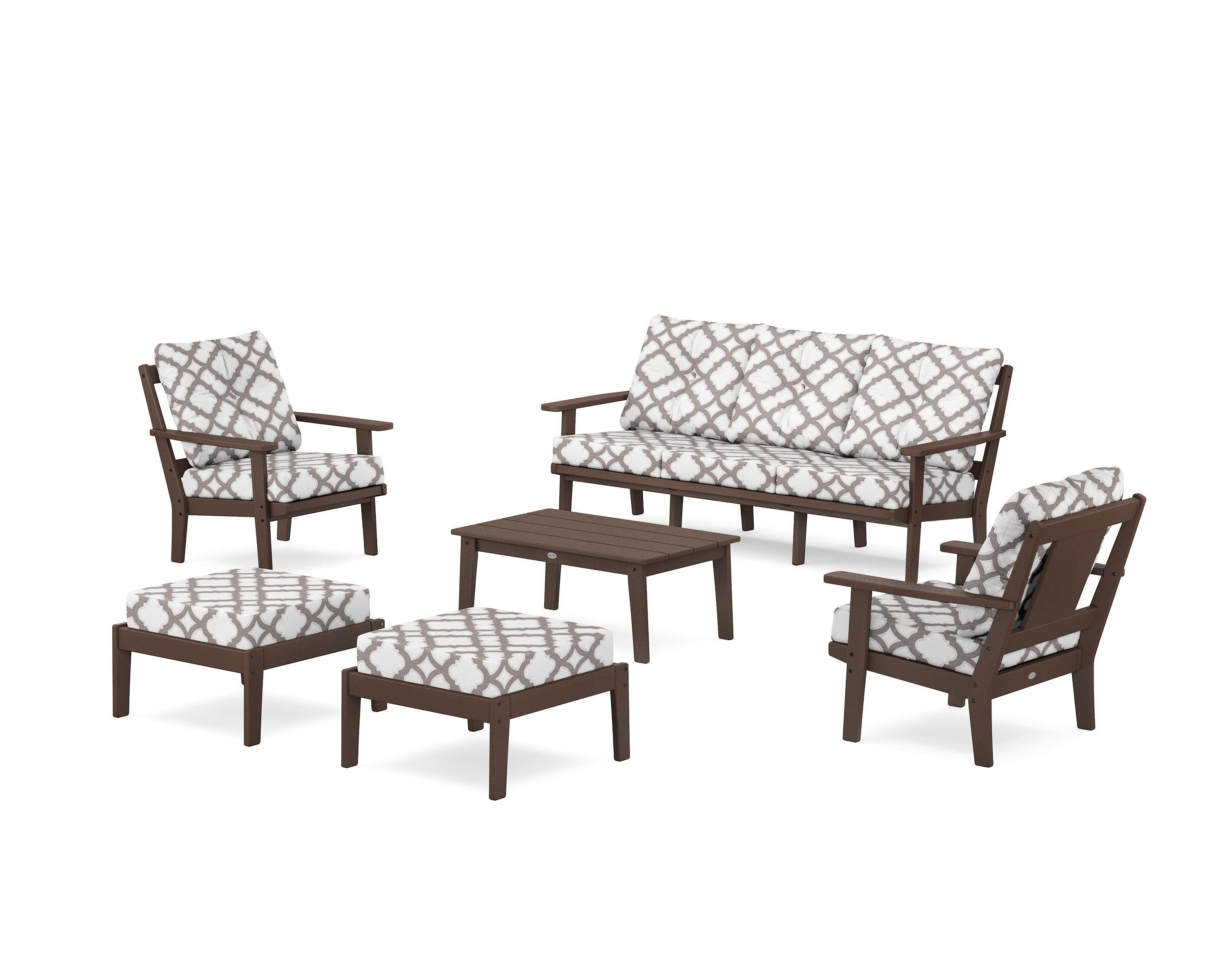 POLYWOOD® Prairie 6-Piece Lounge Sofa Set in Mahogany / Trellis Grey Mist