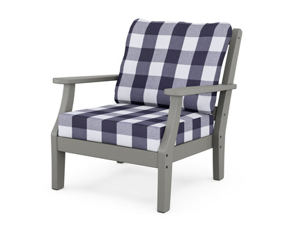 Martha Stewart by POLYWOOD® Chinoiserie Deep Seating Chair in Slate Grey / Buffalo Plaid Navy