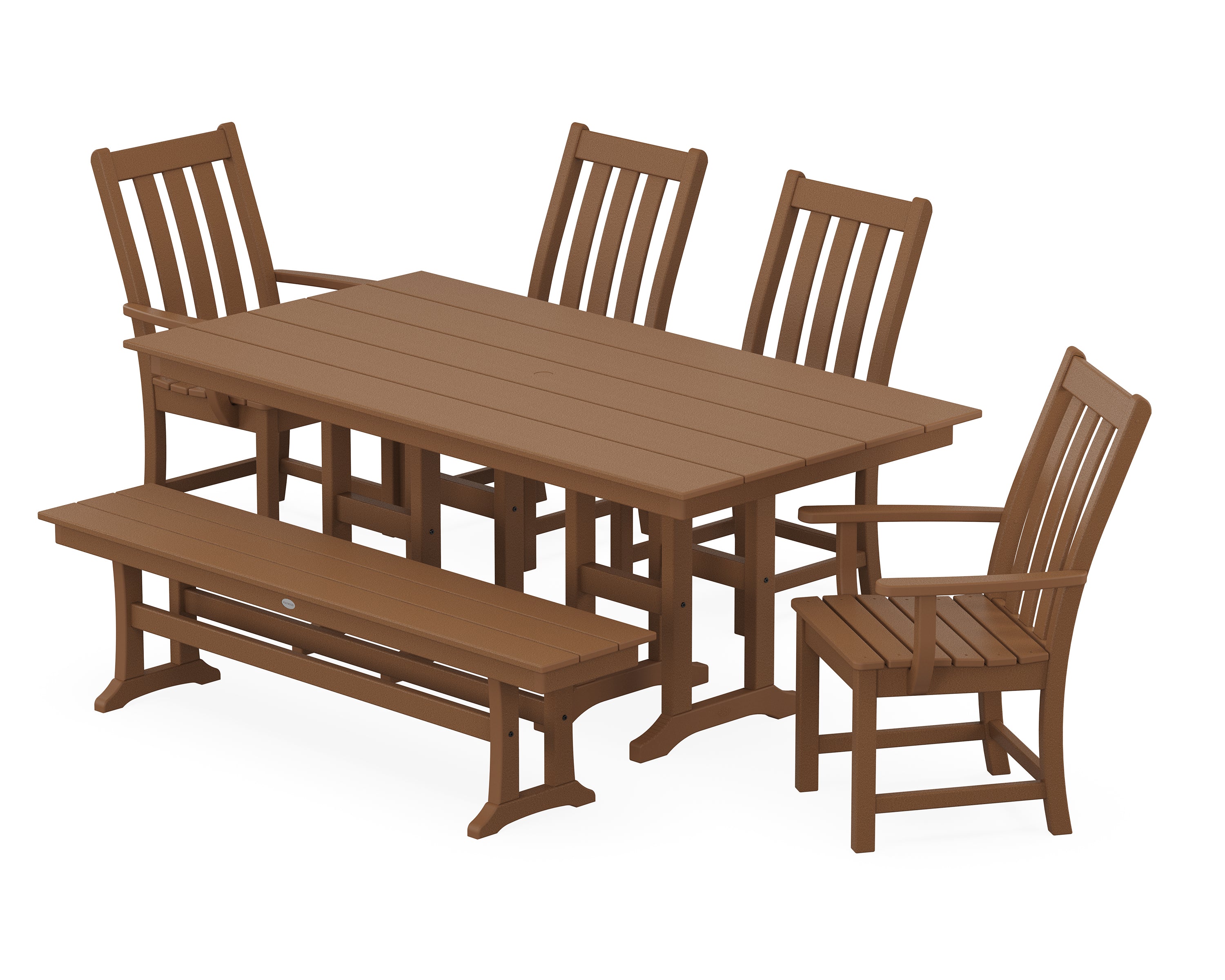 POLYWOOD® Vineyard 6-Piece Farmhouse Dining Set with Bench in Teak