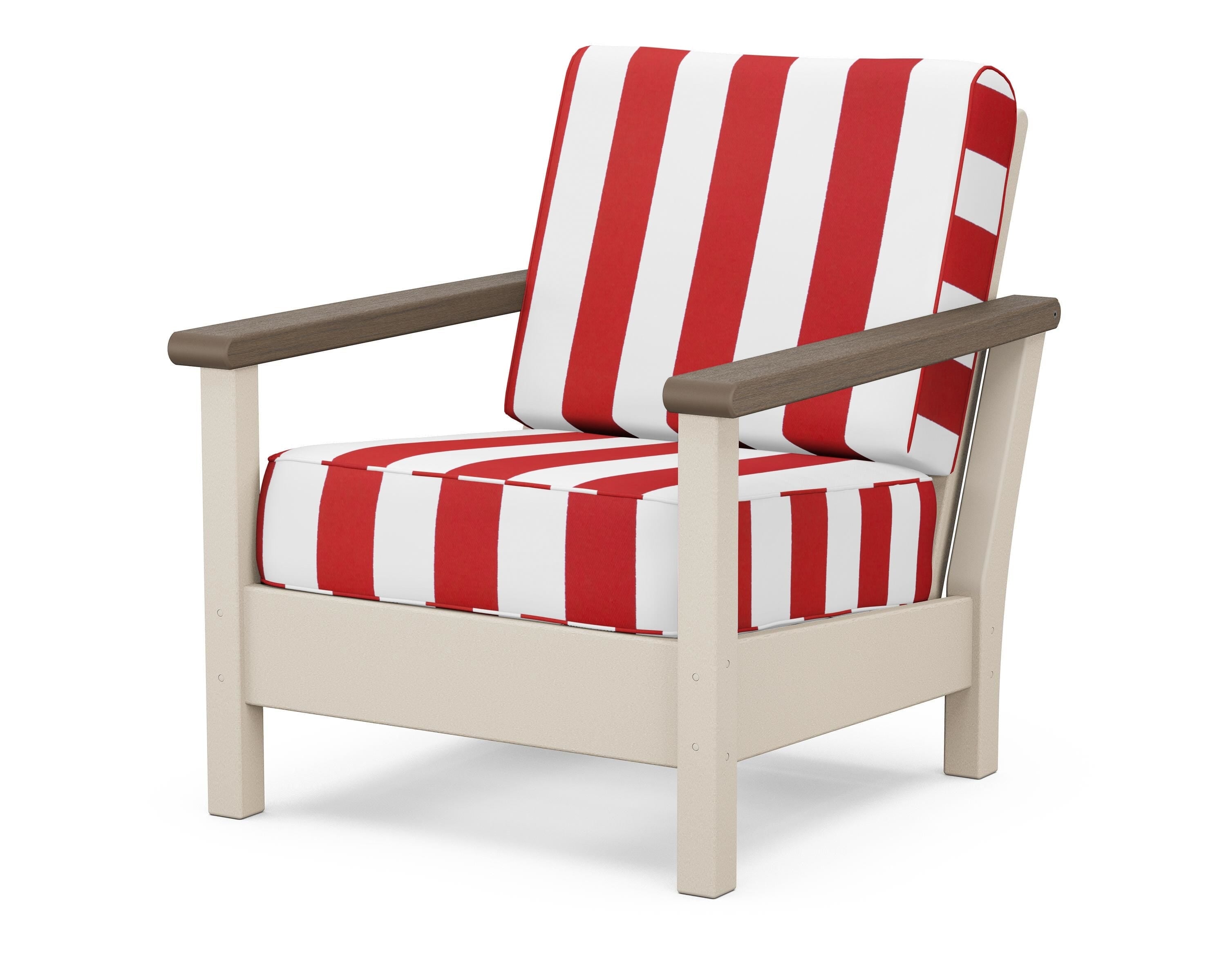 POLYWOOD® Harbour Deep Seating Chair in Sand / Kona / Cabana Stripe Crimson