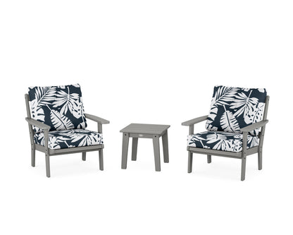 POLYWOOD® Prairie 3-Piece Deep Seating Set in Slate Grey / Leaf Marine Indigo