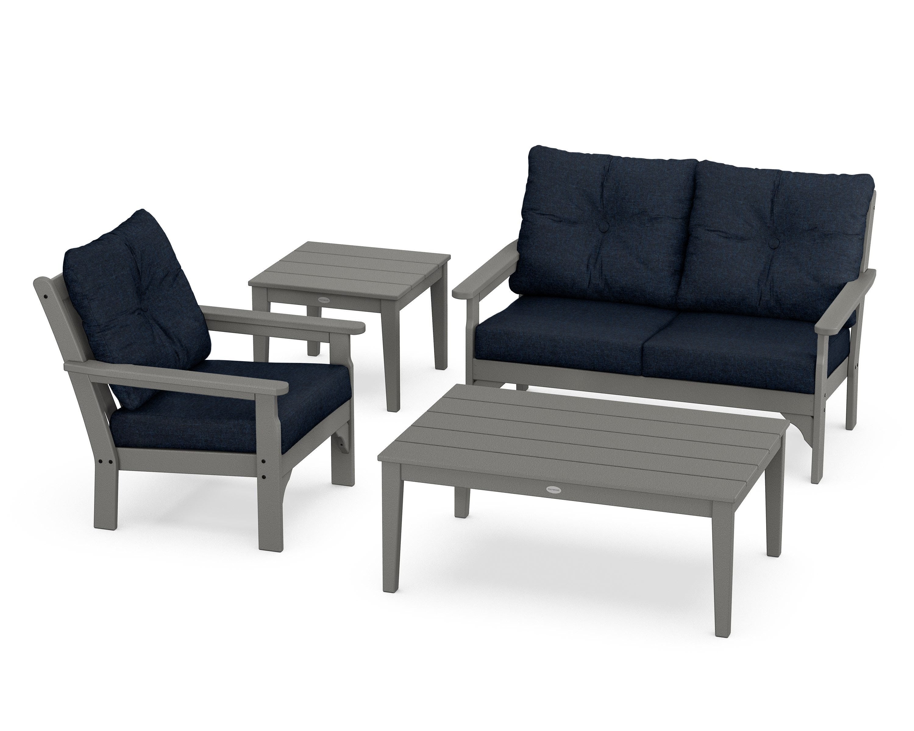 POLYWOOD® Vineyard 4-Piece Deep Seating Set in Slate Grey / Marine Indigo